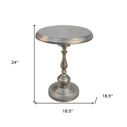 24" Antique Nickle Metal Round End Table