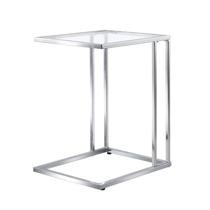 Table d'appoint carrée en chrome et verre transparent de 25 po