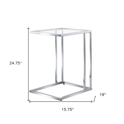 Table d'appoint carrée en chrome et verre transparent de 25 po