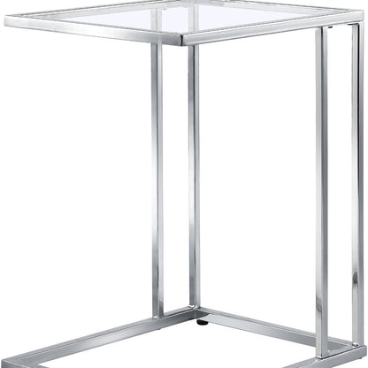 Table d'appoint carrée en chrome et verre transparent de 25 po