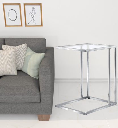 Table d'appoint carrée en chrome et verre transparent de 25 po