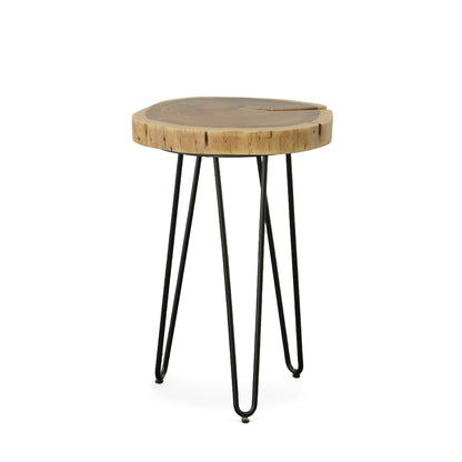 26" Black Solid Wood And Iron Round End Table