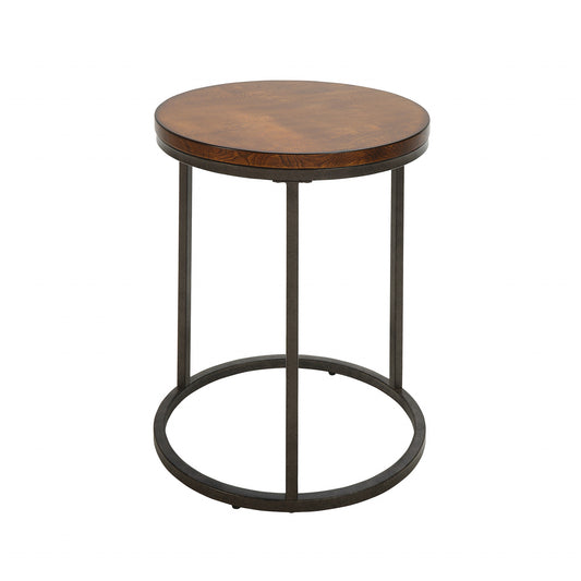 24" Black And Wood Brown Wood And Iron Round End Table