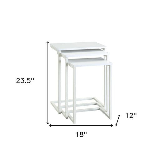 Set of Three 24" White Solid Wood And Steel Nested End Tables