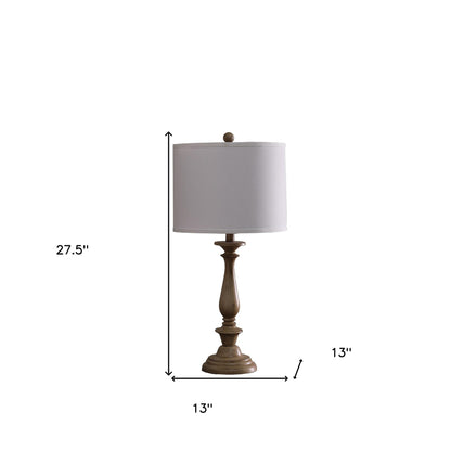 28" Rustic Taupe Cream Candlestick Table Lamp With White Shade