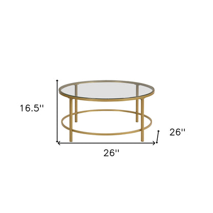 Table basse ronde en verre doré et transparent de 36 po