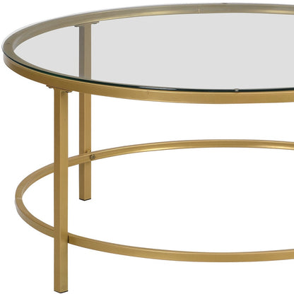 Table basse ronde en verre doré et transparent de 36 po