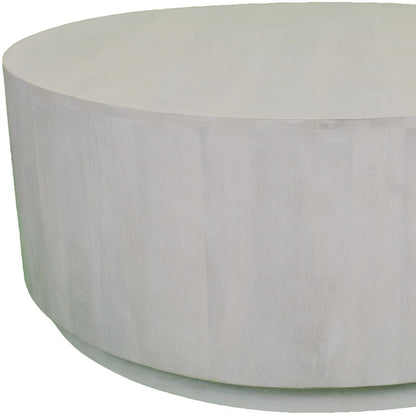 Table basse ronde rustique en bois massif blanc vieilli de 42 po