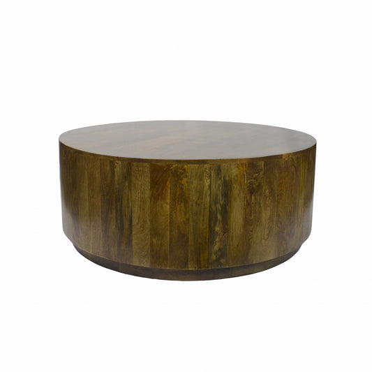 Table basse ronde en bois massif marron de 42 po