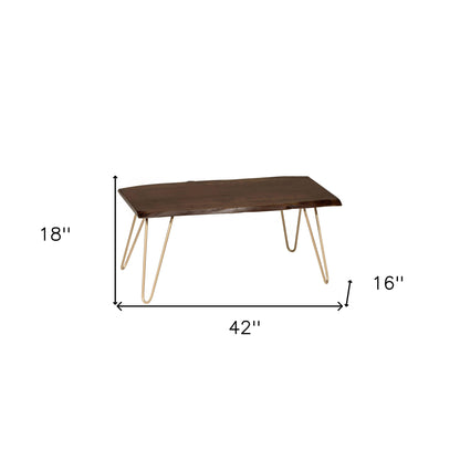 Table basse en bois massif et fer brun et doré de 42 po