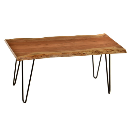 Table basse en bois massif et fer naturel et noir de 42 po