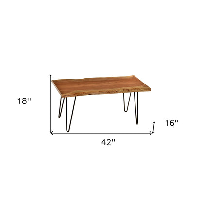 Table basse en bois massif et fer naturel et noir de 42 po