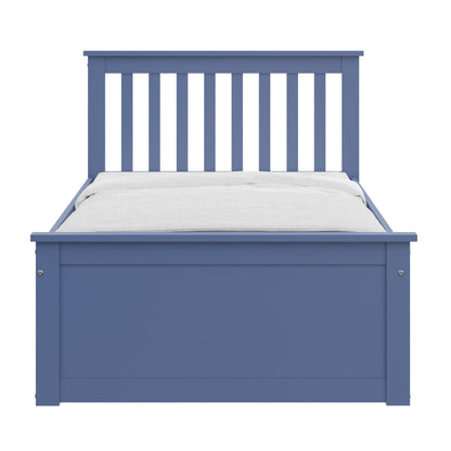 Blue Solid Wood Twin Bed With Pull Out Trundle