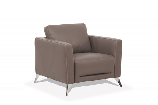 Fauteuil en cuir véritable taupe et noir de 35 po