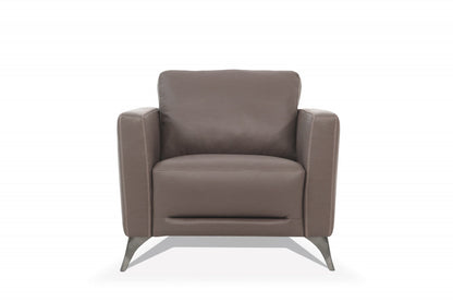 Fauteuil en cuir véritable taupe et noir de 35 po