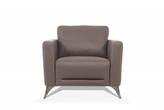 Fauteuil en cuir véritable taupe et noir de 35 po