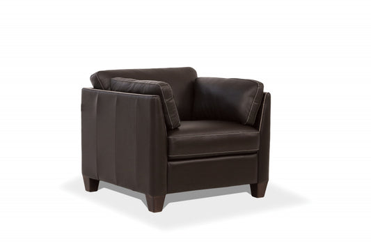 Fauteuil en cuir véritable chocolat et accoudoirs noirs de 36 po