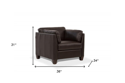 Fauteuil en cuir véritable chocolat et accoudoirs noirs de 36 po