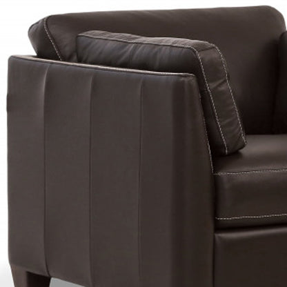 Fauteuil en cuir véritable chocolat et accoudoirs noirs de 36 po