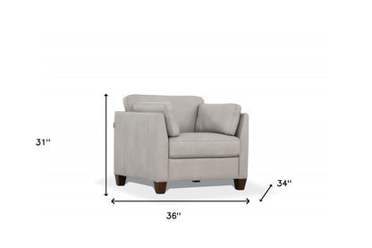 Fauteuil en cuir véritable blanc poussiéreux et accoudoirs noirs de 36 po