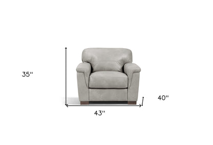 Fauteuil en cuir véritable gris et marron de 43 po