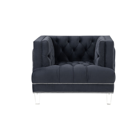 Fauteuil capitonné en velours anthracite et noir de 41 po