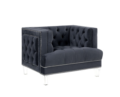 Fauteuil capitonné en velours anthracite et noir de 41 po