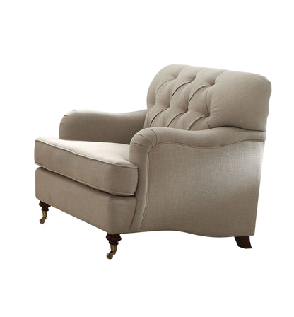 Fauteuil capitonné en tissu beige et brun foncé de 35 po