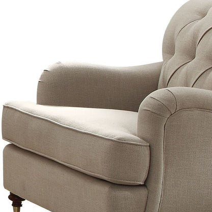 Fauteuil capitonné en tissu beige et brun foncé de 35 po