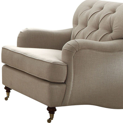 Fauteuil capitonné en tissu beige et brun foncé de 35 po