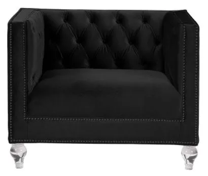 Fauteuil capitonné en velours noir de 40 po