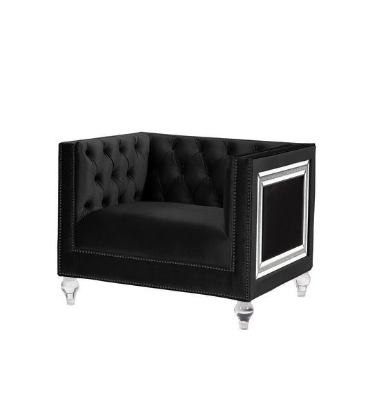 Fauteuil capitonné en velours noir de 40 po