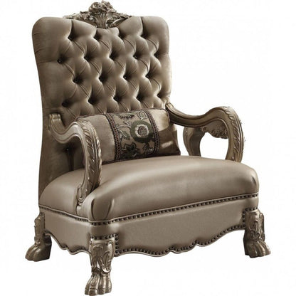 Fauteuil capitonné en velours doré et os de 34 po