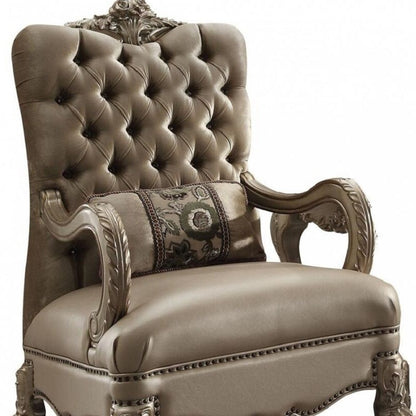 Fauteuil capitonné en velours doré et os de 34 po