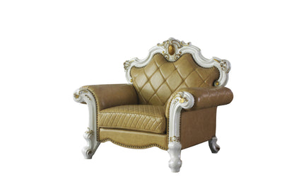 Fauteuil capitonné en similicuir beige et perle de 50 po