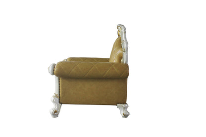 Fauteuil capitonné en similicuir beige et perle de 50 po