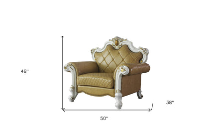 Fauteuil capitonné en similicuir beige et perle de 50 po