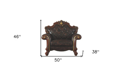 Fauteuil capitonné en similicuir chocolat de 50 po