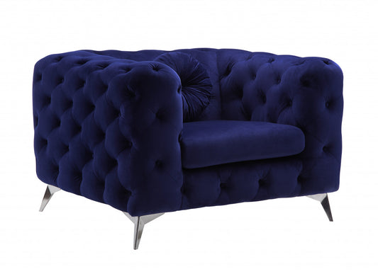 Fauteuil en tissu bleu et capitonné noir de 41 po