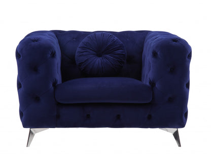 Fauteuil en tissu bleu et capitonné noir de 41 po