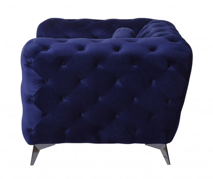 Fauteuil en tissu bleu et capitonné noir de 41 po