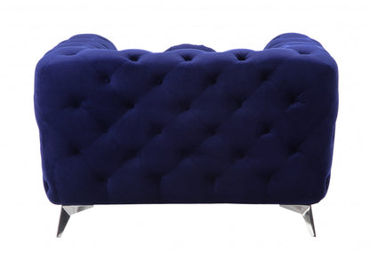 Fauteuil en tissu bleu et capitonné noir de 41 po