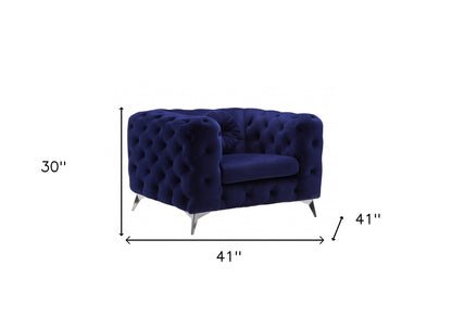 Fauteuil en tissu bleu et capitonné noir de 41 po