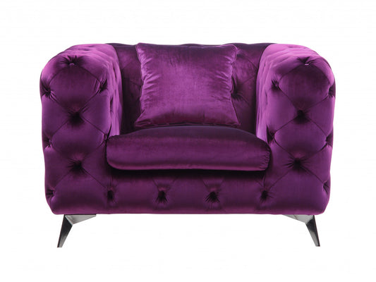 Fauteuil capitonné noir et tissu violet de 41 po