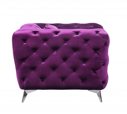 Fauteuil capitonné noir et tissu violet de 41 po