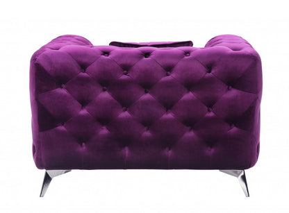 Fauteuil capitonné noir et tissu violet de 41 po