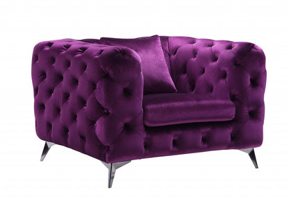 Fauteuil capitonné noir et tissu violet de 41 po