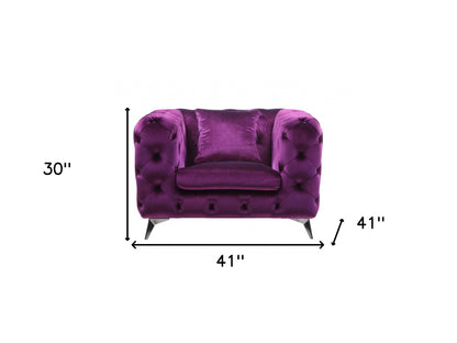 Fauteuil capitonné noir et tissu violet de 41 po