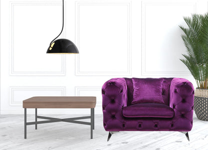 Fauteuil capitonné noir et tissu violet de 41 po