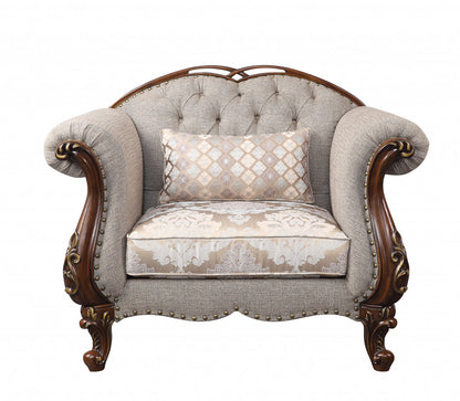 Fauteuil en tissu beige et motif floral de cerisier de 48 po